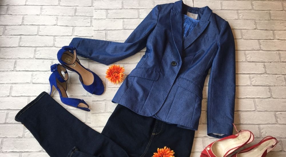 blue outfit suit jacket and shoes