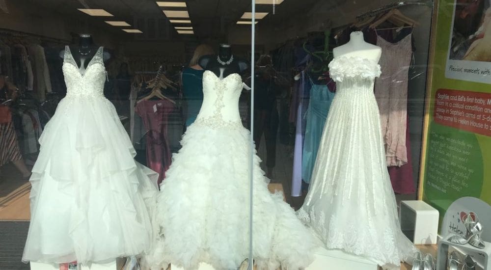 Summertown shop bridal dresses in window display