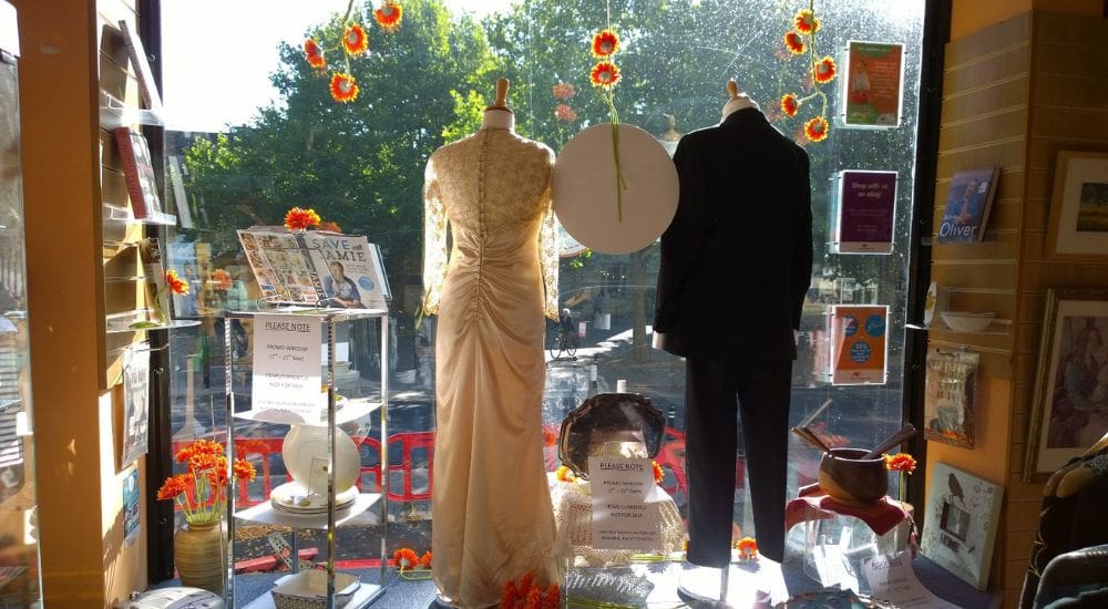 Witney shop window with dress and suit
