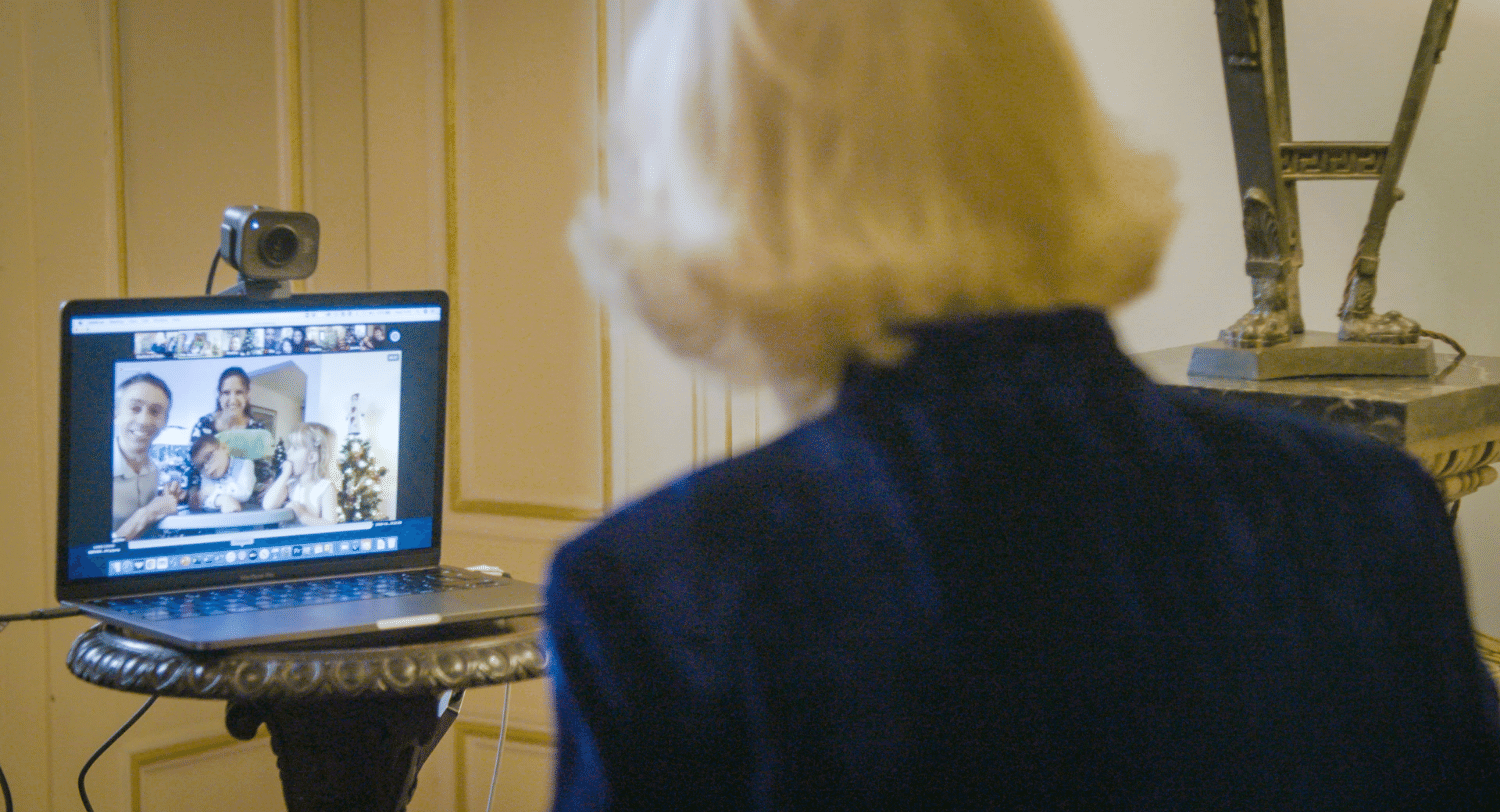 Camilla watching Screen during call