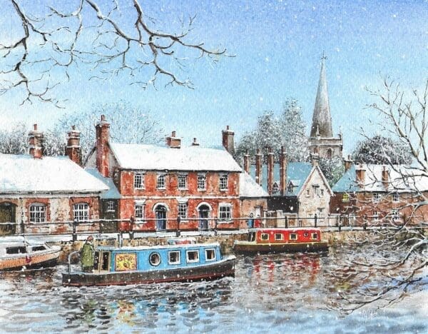Abingdon in Winter, a view of the High Street in Abingdon - Helen & Douglas House Charity Christmas cards