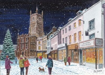 Cirencester in Winter, a view of the marketplace - Helen & Douglas House Charity Christmas cards