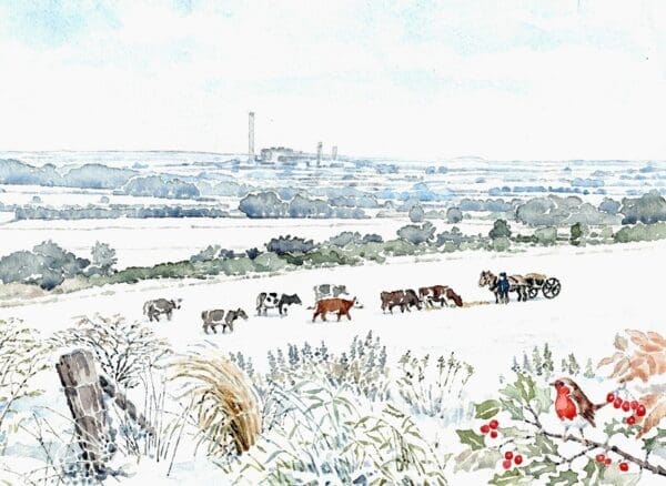 Didcot in Winter, a view from Wittenham Clumps Oxfordshire - Helen & Douglas House Charity Christmas cards