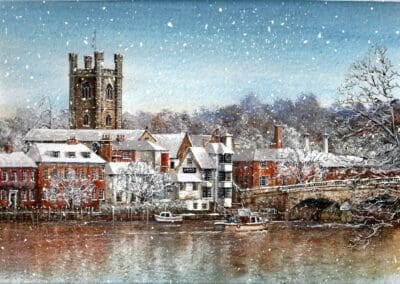 Henley in Winter, a view of Henley from the River Thames, Oxfordshire - Helen & Douglas House Charity Christmas cards