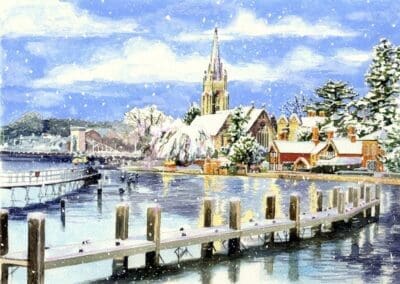 Marlow in Winter, a view from the River Thames in Buckinghamshire - Helen & Douglas House Charity Christmas cards