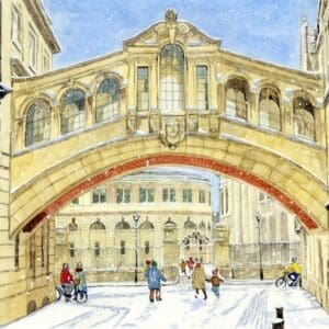 Oxford in Winter, a winter view of the Bridge of Sighs – Helen & Douglas House Charity Christmas cards