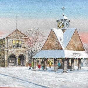 Witney in Winter, a view of the Buttercross - Helen & Douglas House Charity Christmas cards