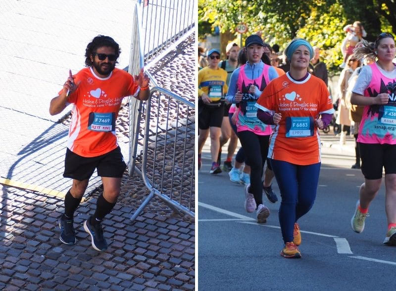 A man and woman running the Oxford Half Marathon for Helen & Douglas House.